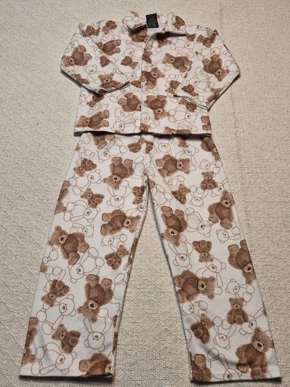 Kids Brown Teddy Bear Fleece Pajama Set - Cozy Sleepwear